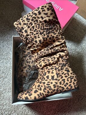Soda Leopard Print Slouchy Knee Boots - Brown & Black